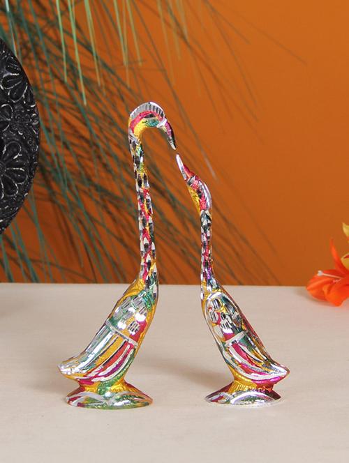 handicrafts paradise pair of kissing swan /duck home decor showpiece - 7.25 inch ( multi color ) - 15999211 - Very Small Image - 1