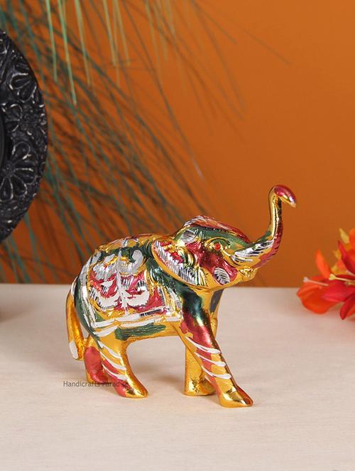 handicrafts paradise metal elephant trunk up home decor showpiece - 5.75 inch (multi color ) - 15999236 - Very Small Image - 1