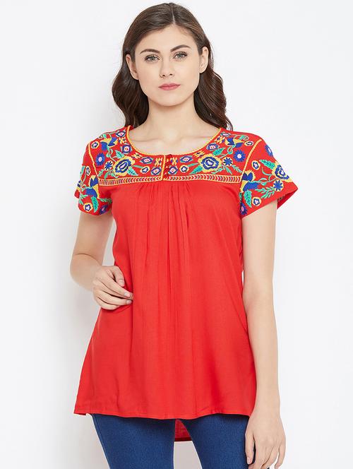 embroidered yoke gather detail tunic - 15999433 - Very Small Image - 1