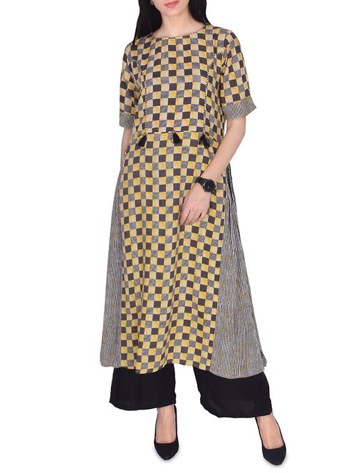 checkes flared kurta - 15999495 - Very Small Image - 1