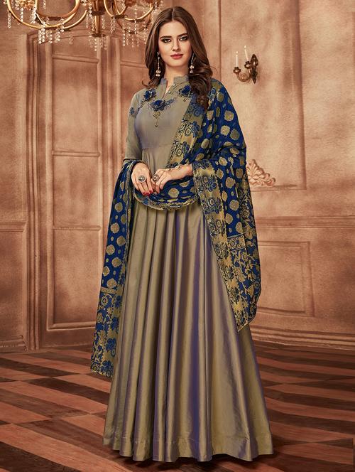 flared embroidered semi-stitched suit - 15999539 - Very Small Image - 1