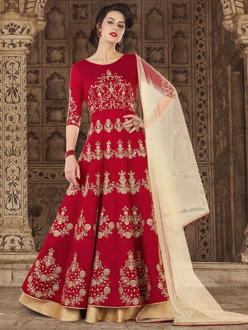 anarkali embroidered semi-stitched suit - 15999578 - Very Small Image - 1