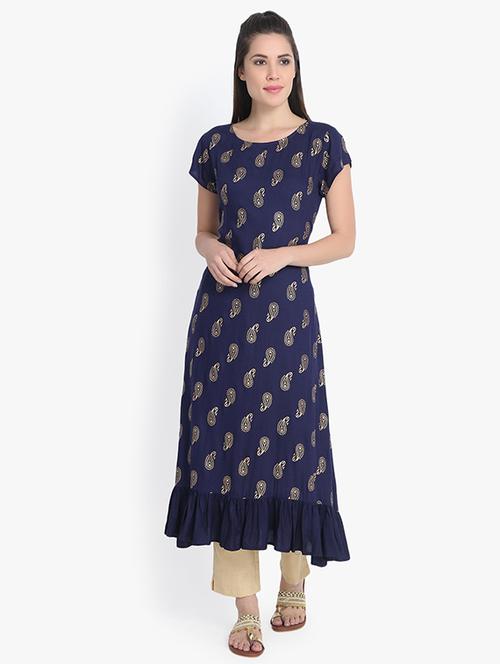 a-line block print kurta - 16000605 - Very Small Image - 1