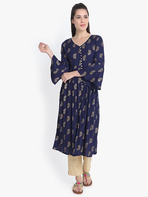 a-line block print kurta - 16000606 - Very Small Image - 1