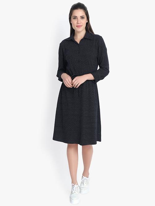 drawstring waist pin dots a-line dress - 16000619 - Very Small Image - 1