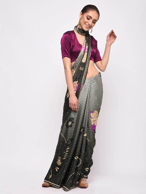 printed saree with blouse - 16000644 - Very Small Image - 1