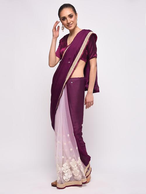 half and half handloom saree with blouse - 16000664 - Very Small Image - 1