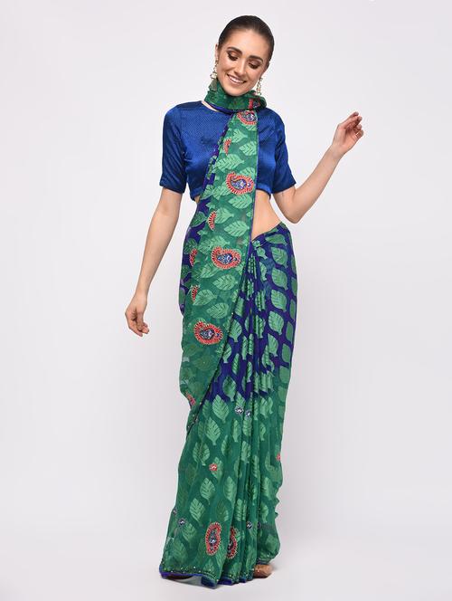 printed stone work saree with blouse - 16000737 - Very Small Image - 1
