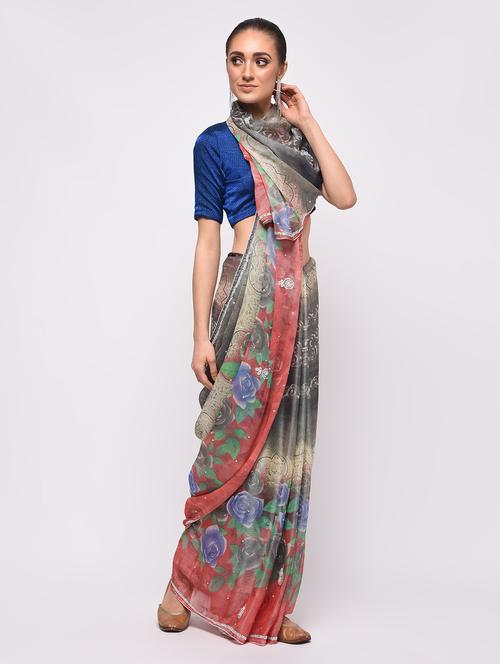 multi colored georgette printed saree with blouse - 16000744 - Very Small Image - 1