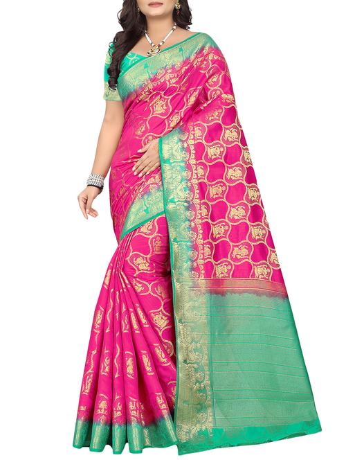 conversational zari motif banarasi saree with blouse - 16000772 - Very Small Image - 1