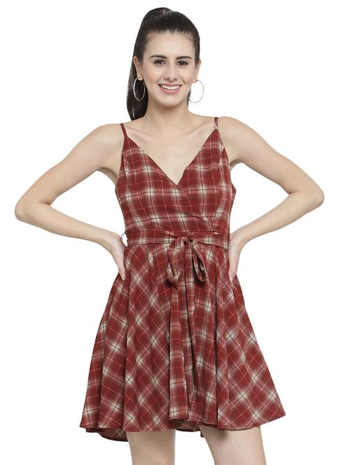 tie up waist checkered flared dress - 16000984 - Very Small Image - 1