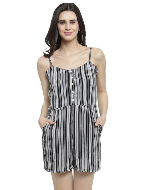 tie back button detail striped romper - 16000991 - Very Small Image - 1