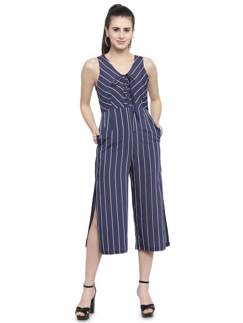 lace up detail side slit jumpsuit - 16000992 - Very Small Image - 1