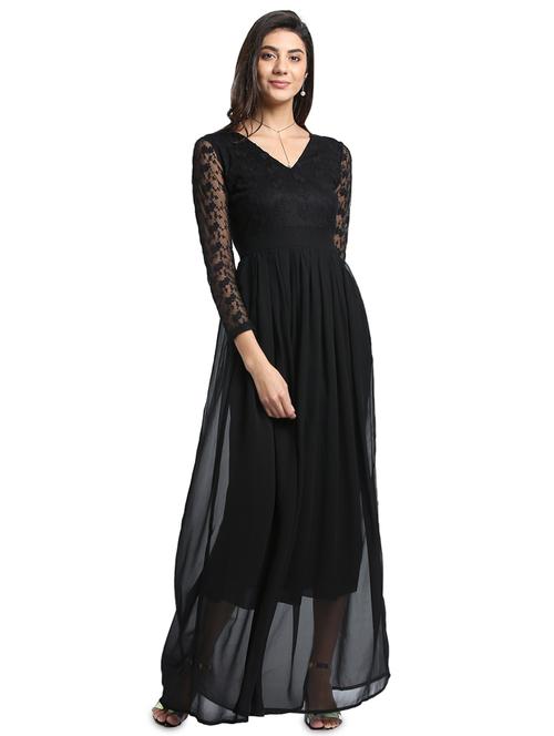 lace sleeved flared maxi dress - 16001071 - Very Small Image - 1