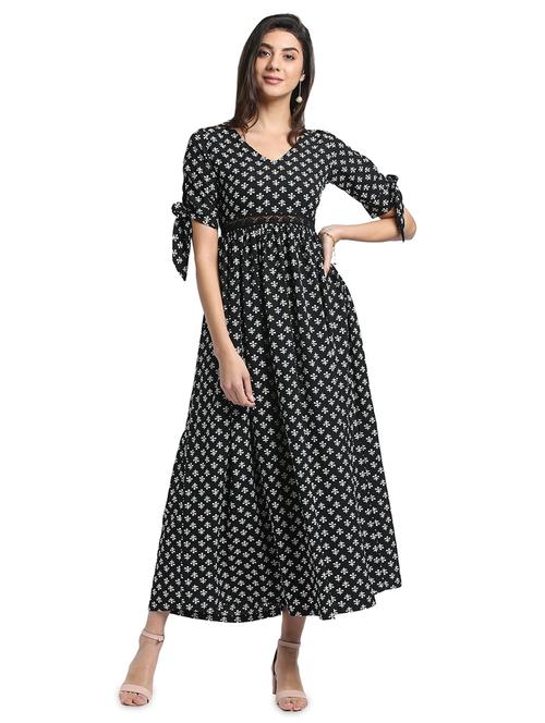 lace insert tie up sleeved maxi dress - 16001074 - Very Small Image - 1