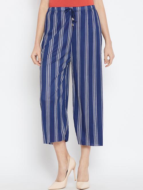 drawstring waist striped culotte - 16001279 - Very Small Image - 1