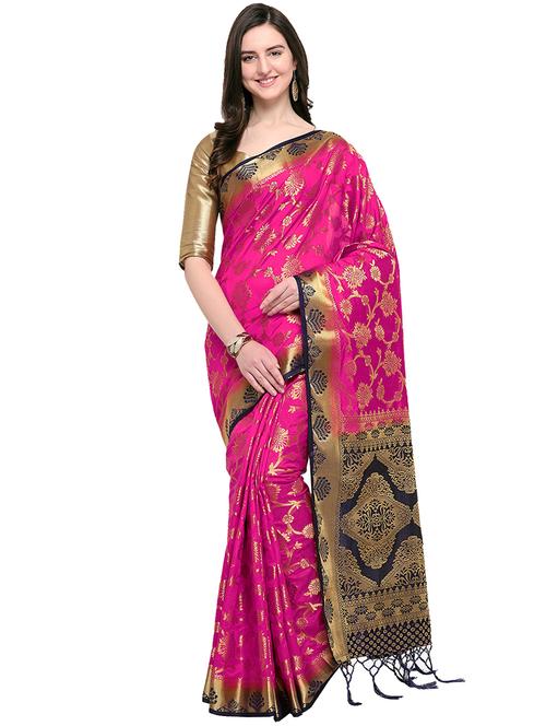 floral zari motif pink kanjivaram saree with blouse - 16001762 - Very Small Image - 1
