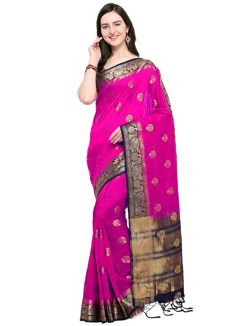 floral zari motif pink kanjivaram saree with blouse - 16001769 - Very Small Image - 1