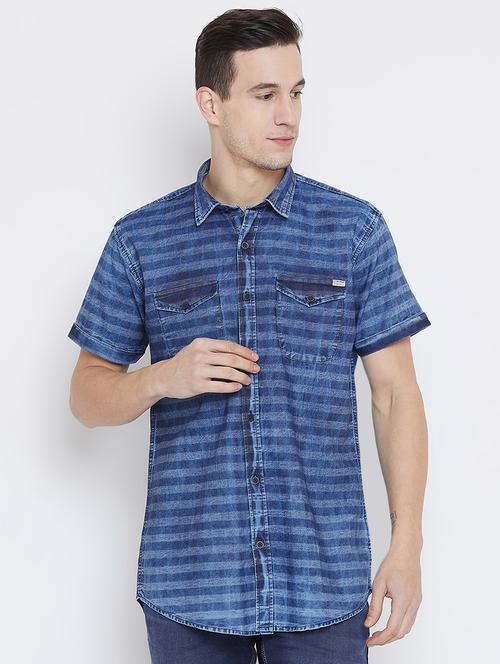 blue striped casual shirt - 16001877 - Very Small Image - 1