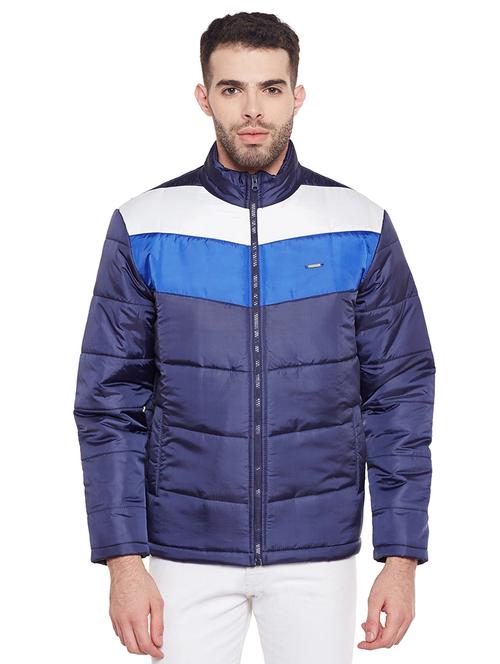 navy blue color block quilted jacket - 16001925 - Very Small Image - 1
