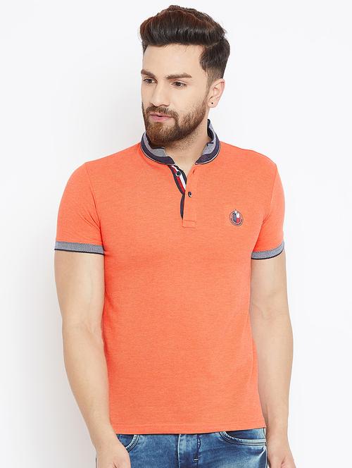 orange solid collared t-shirt - 16001983 - Very Small Image - 1