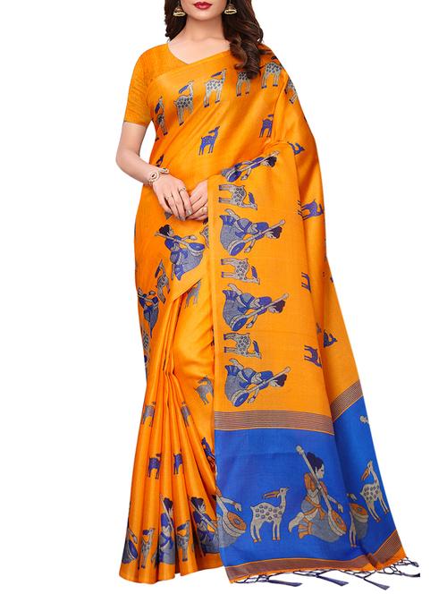 conversational printed saree with blouse - 16002119 - Very Small Image - 1