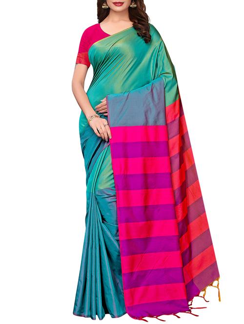 striped border woven saree with blouse - 16002127 - Very Small Image - 1