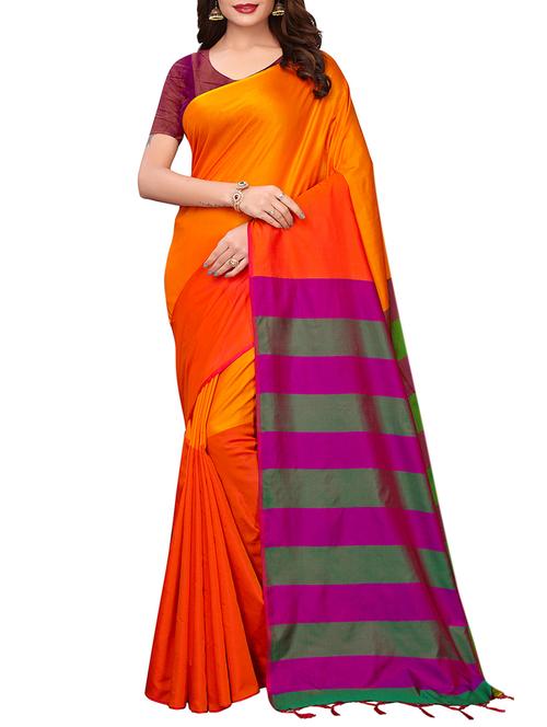 striped border woven saree with blouse - 16002128 - Very Small Image - 1