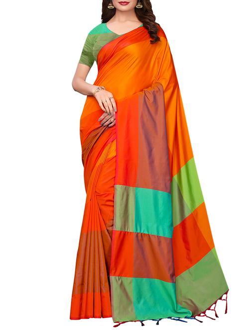 striped border woven saree with blouse - 16002131 - Very Small Image - 1