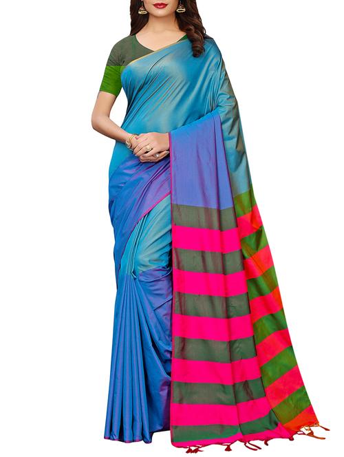 striped border woven saree with blouse - 16002137 - Very Small Image - 1