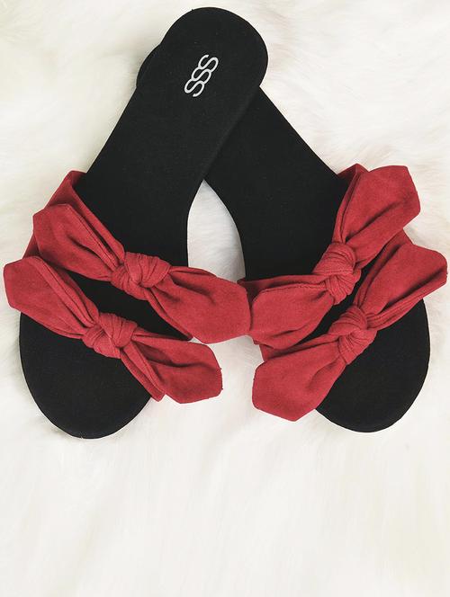 maroon velvet slip on sandals - 16002155 - Very Small Image - 1