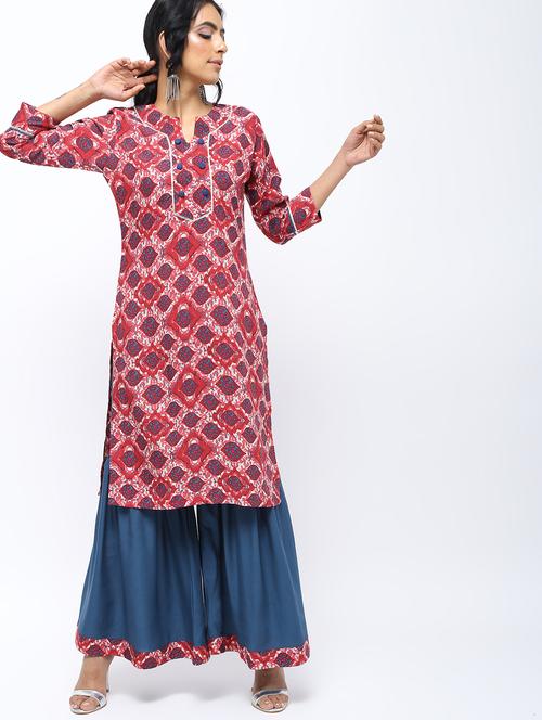 ethnic motifs printed straight kurta - 16002385 - Very Small Image - 1