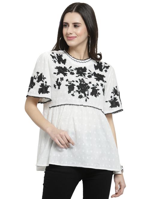 lace trim embroidered top - 16002427 - Very Small Image - 1