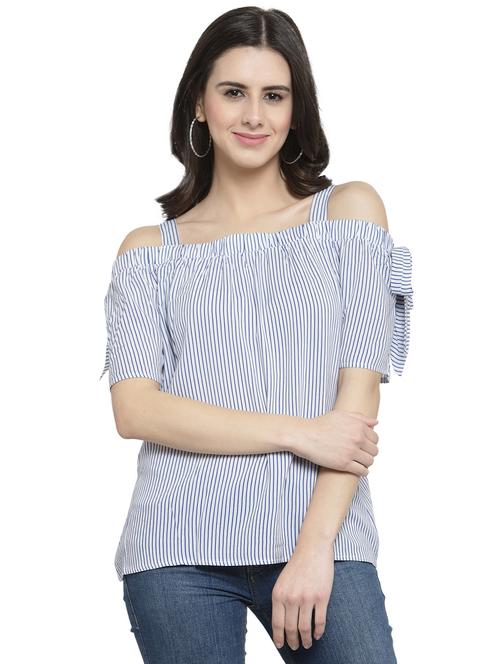 knot detail cold shoulder striped top - 16002447 - Very Small Image - 1