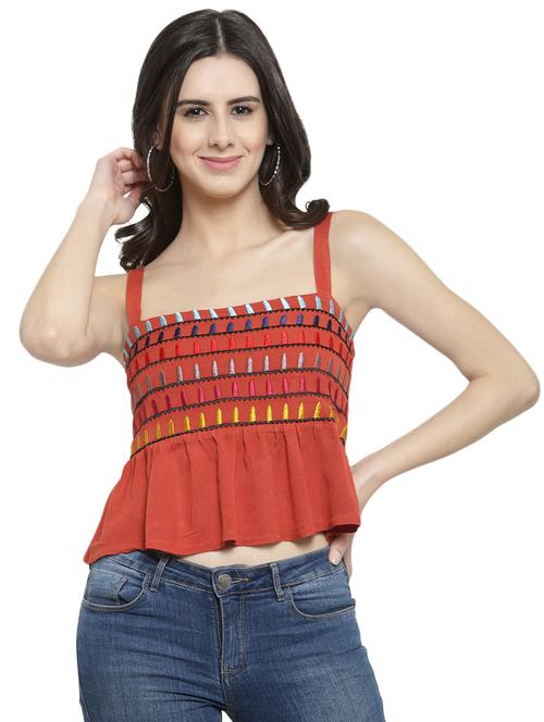 smocked back embroidered top - 16002466 - Very Small Image - 1