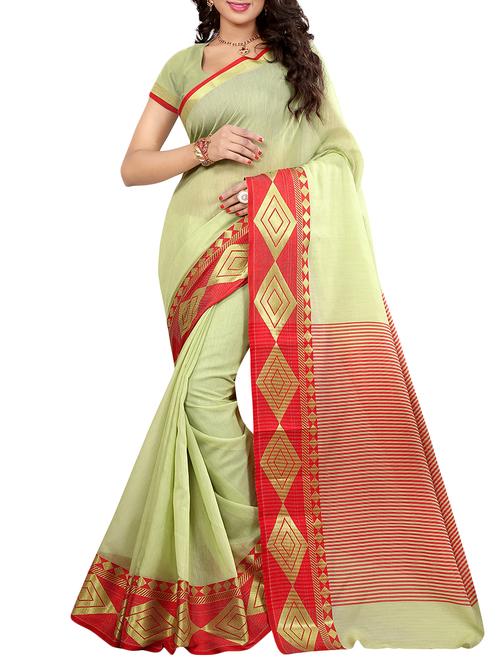 geometrical zari border green saree with blouse - 16002537 - Very Small Image - 1
