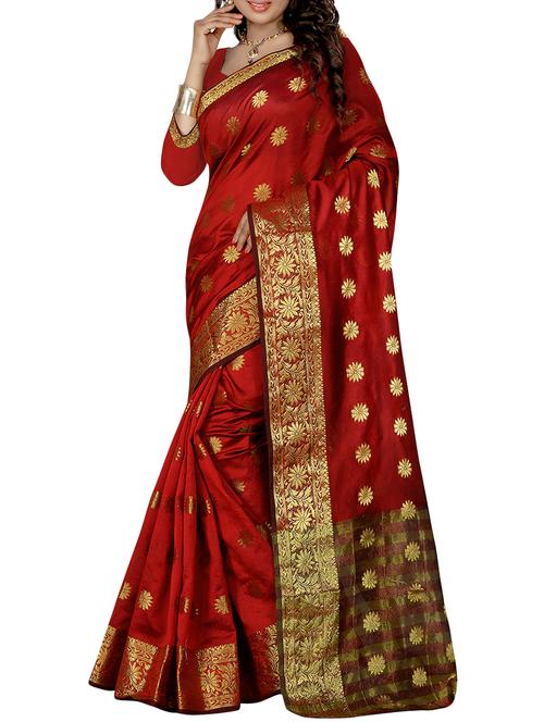 floral zari motif woven saree with blouse - 16002546 - Very Small Image - 1