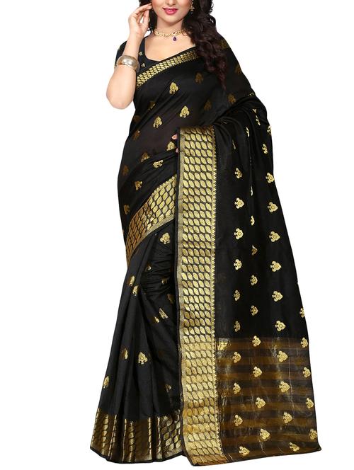 ethnic zari motif woven saree with blouse - 16002547 - Very Small Image - 1