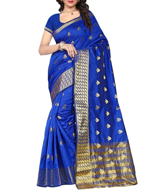 ethnic zari motif woven saree with blouse - 16002548 - Very Small Image - 1
