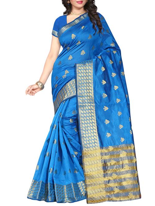 ethnic zari motif woven saree with blouse - 16002551 - Very Small Image - 1