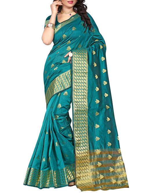 ethnic zari motif woven saree with blouse - 16002552 - Very Small Image - 1