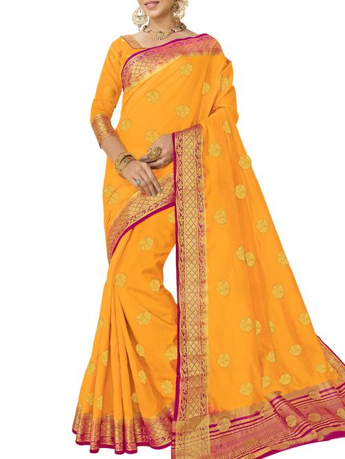 floral zari motif orange kanjivaram saree with blouse - 16002567 - Very Small Image - 1