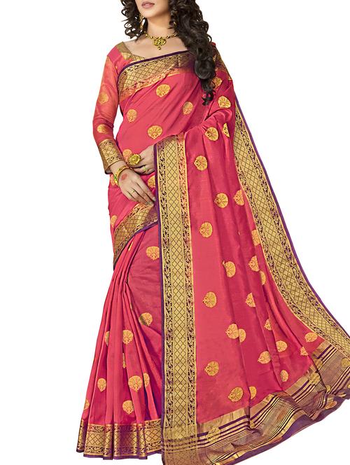 floral zari motif red kanjivaram saree with blouse - 16002568 - Very Small Image - 1