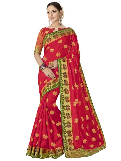 conversational zari motif red kanjivaram saree with blouse - 16002570 - Very Small Image - 1