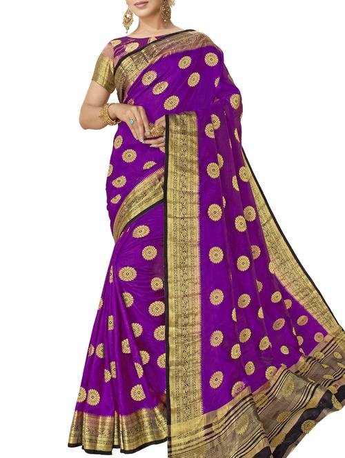 floral zari motif purple kanjivaram saree with blouse - 16002572 - Very Small Image - 1
