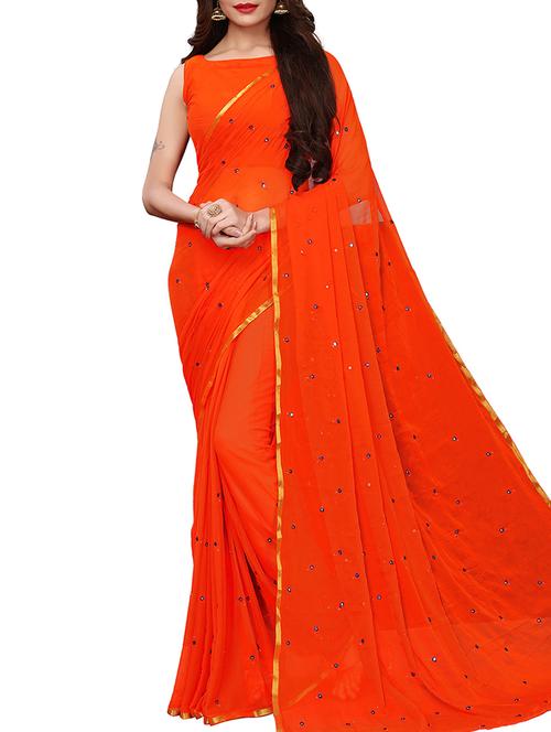 mirror work embellished saree with blouse - 16002601 - Very Small Image - 1