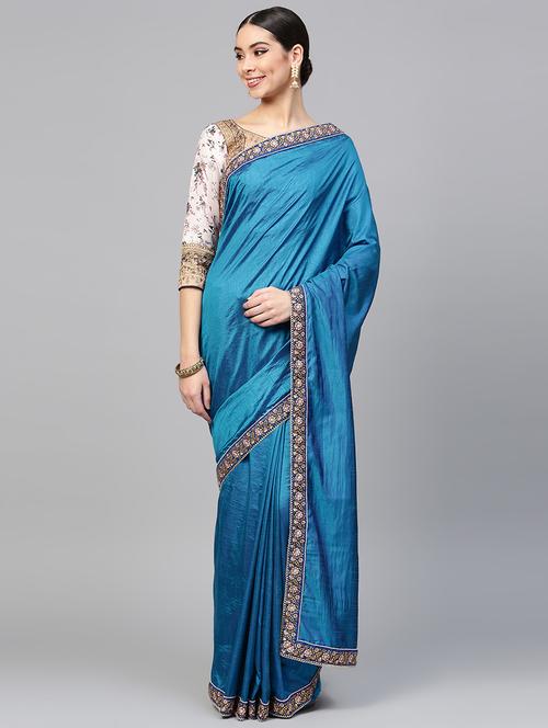 embroidered lace border saree with blouse - 16002602 - Very Small Image - 1