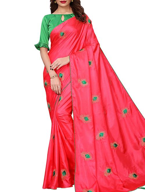conversational pink embroidered saree with blouse - 16002613 - Very Small Image - 1