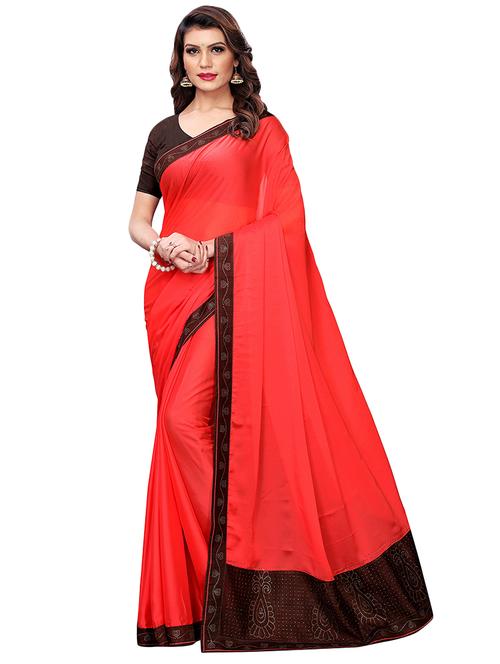 lace border peach saree with blouse - 16002660 - Very Small Image - 1