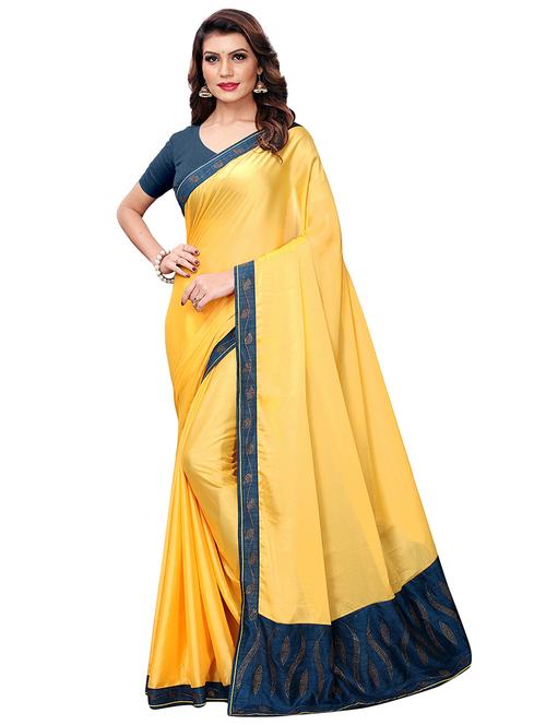 lace border yellow saree with blouse - 16002661 - Very Small Image - 1